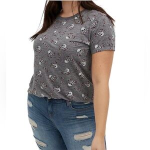 Torrid Classic Fit Gray Candy Cane & Skull Print Burnout T-Shirt Women's Size 3X